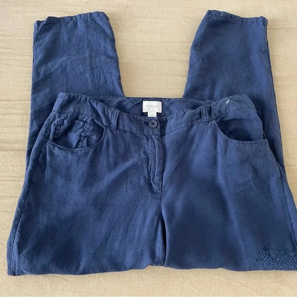 Chico's Pants Crop High Rise Straight Linen Navy Blue - Picture 6 of 7
